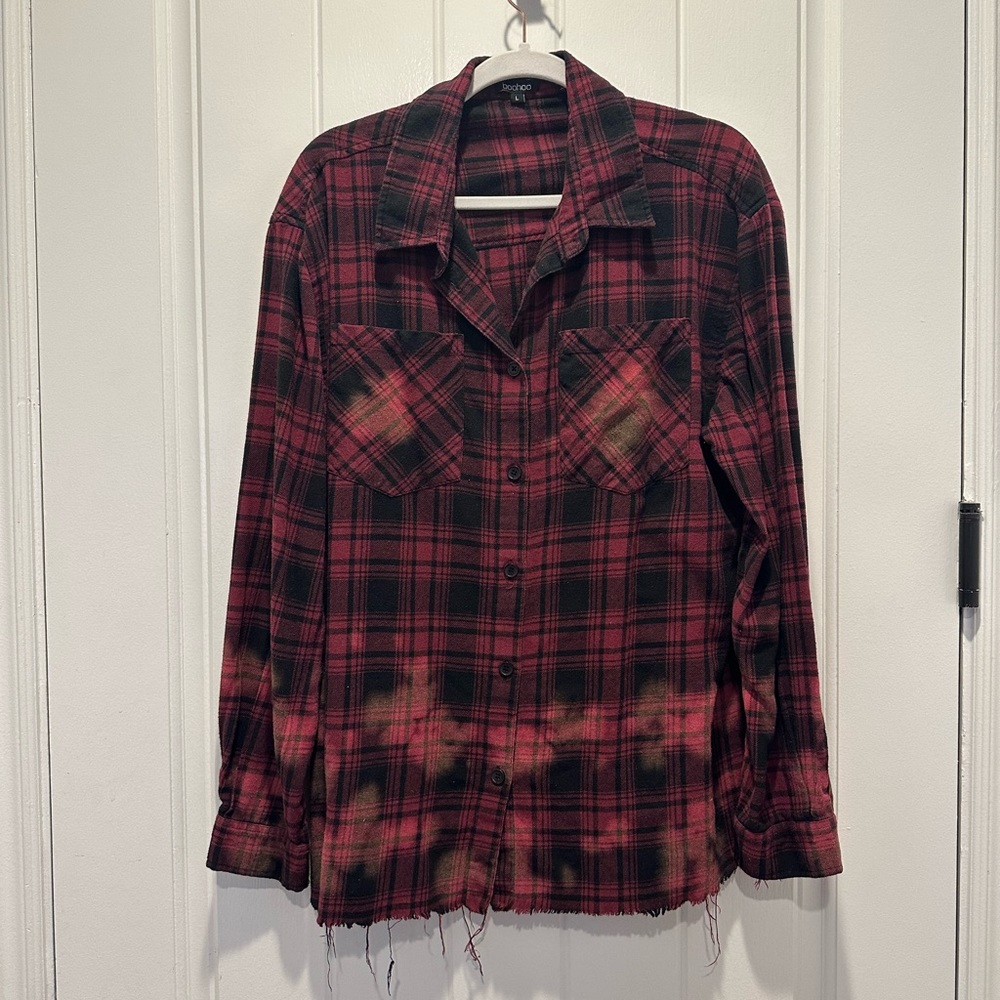 Boohoo Plaid Tie Dye Checkered Sweater L